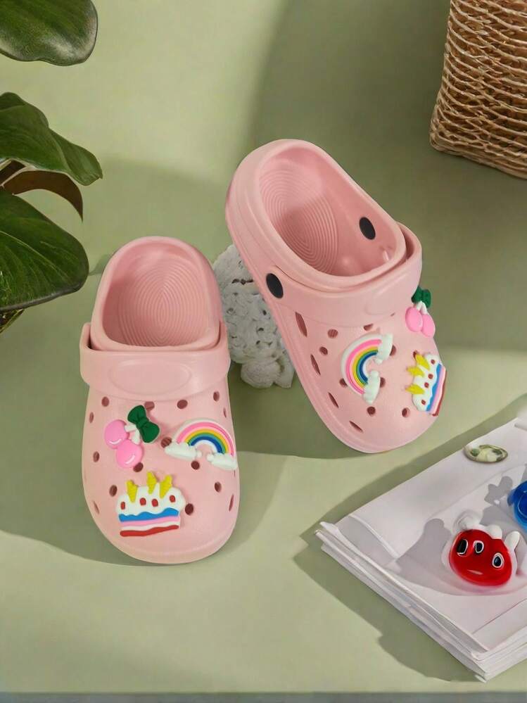 Breathable Clogs With Cute Cartoon Charms For Girls, Quick Drying Lightweight Anti Slip Clogs For Indoor Outdoor Shower Beach Pool, All Seasons - Pink - View 3