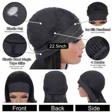 Peluca tipo diadema de cabello humano rizado y liso, peluca sin encaje frontal para mujeres, peluca media de cabello brasileño virgen, peluca tipo diadema hecha a máquina con color natural y densidad del 250% - Negro - Ver 4