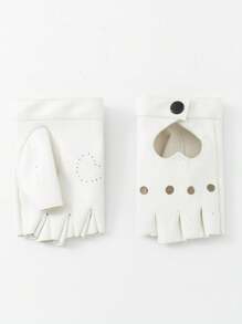 1 双摩托车心形镂空 PU 皮手套，休闲日常穿着情人节