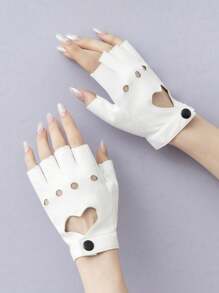 1 双摩托车心形镂空 PU 皮手套，休闲日常穿着情人节