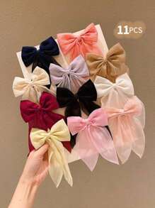 10pcs/11pcs Random Color Ribbon & Bow Hair Clips, Fashion For Women Claw Clips Hair Claws Hair Barrettes