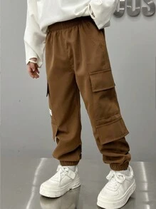 小男孩多口袋时尚实用裤，适合日常穿着，四季皆宜 - 咖啡棕 - 查看 4