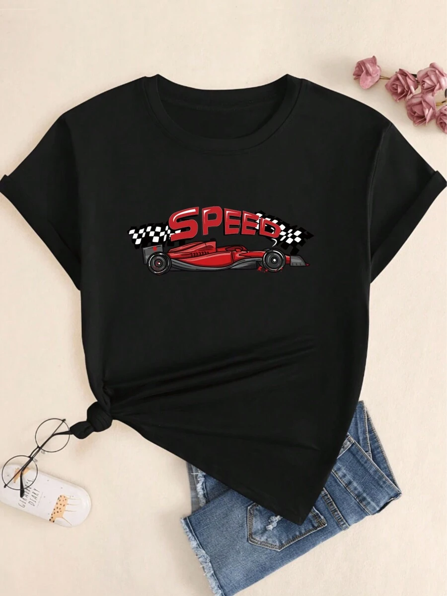 Cotton T-Shirt Streetwear Car Premium Breathable Comfort Elegant Summer Babylook T-Shirt - màu đen - Xem 1