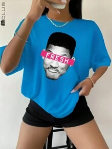 Fresh Will Women's Printed T-Shirt Blogger Tshirt Cotton Unisex Shirt - Màu xanh nhạt - Xem 1