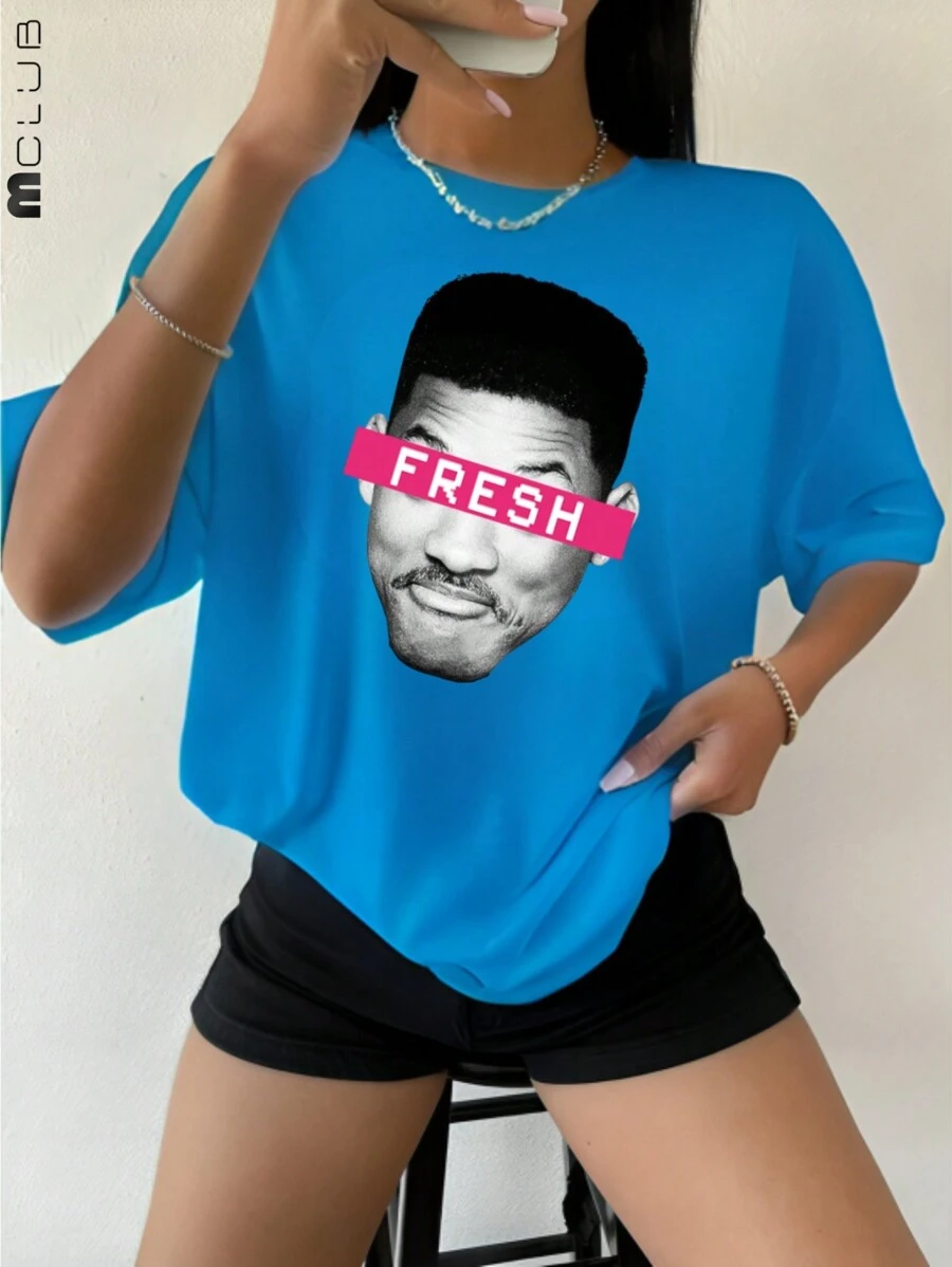 Fresh Will Women's Printed T-Shirt Blogger Tshirt Cotton Unisex Shirt - Màu xanh nhạt - Xem 1