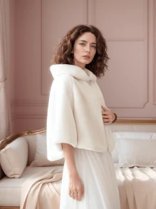 1 件简约百搭仿貂皮新娘披肩，女士冬季时尚新款新娘婚纱披肩外套，加厚保暖披肩罩衫保暖毛绒披肩秋装女士 - A - 查看 12