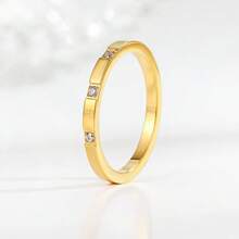 1pc Fashionable Stainless Steel Gold/Rose Gold/Silver Couple Ring With Shiny Cubic Zirconia, Wedding/Christmas Gift - White Diamond - View 17