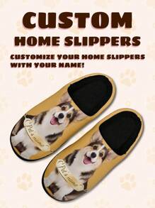 Women's Custom Pet's Name Home Slippers, Pet's Logo Designed Lightweight Comfortable Soft Bottom Home Slippers For Women, Personalized Fun Gift For Mom/Dad/Her/Him/Girlfriend/Boyfriend/Wife/Husband/Friend