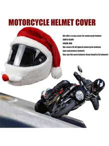 1 件摩托车头盔，配有可爱的圣诞老人胡子和蓬松的圣诞帽设计 - 紅色 - 查看 3