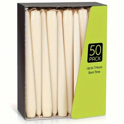 50PCS Dinner Candles Pack Tapered Candles Non Drip Long Lasting, Unscented