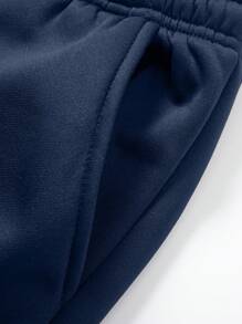 Men's Solid Color Minimalist Casual Warm Fleece Drawstring Pants, Fall/Winter - Navy Blue - View 3