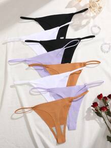 8pcs/Set Solid Color Seamless Low-Rise G-String Panty With Fine Trim Edges, Comfortable & Sexy For Women - Multicolor - View 4