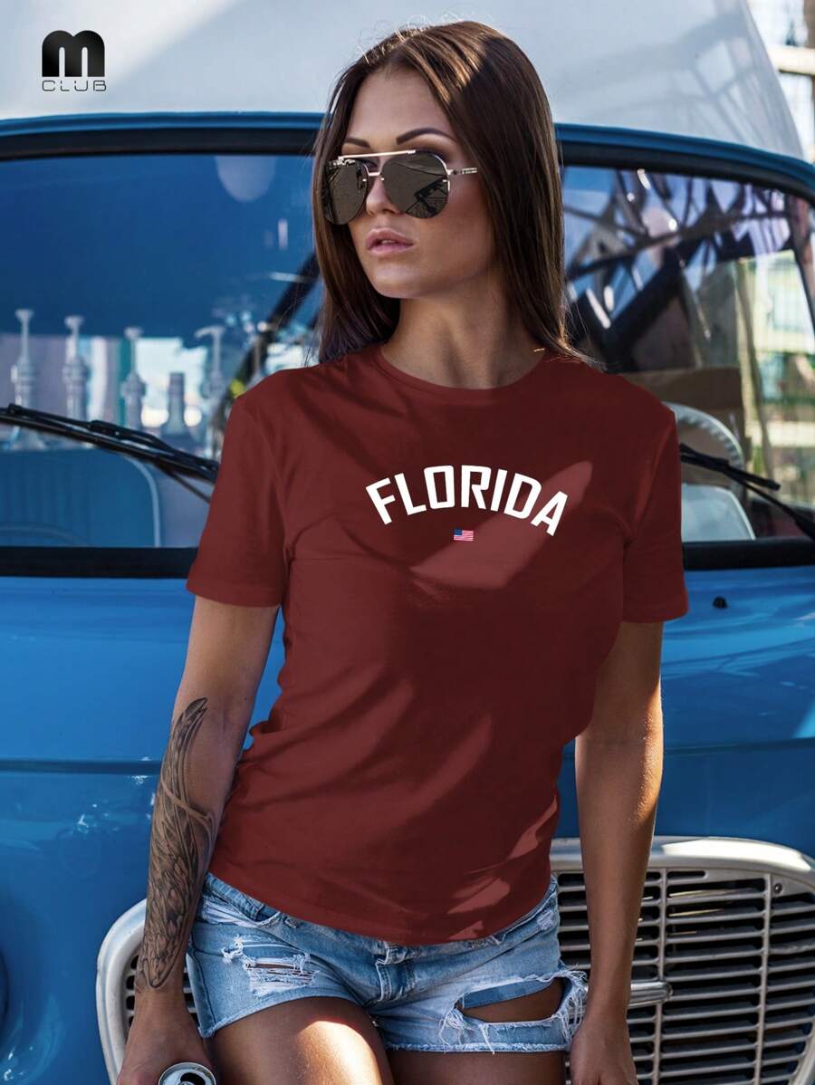 Women's Florida Printed T-Shirt Blogger Tshirt Cotton Unisex Shirt - Màu Tím - Xem 1