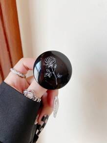 1 chiếc giá đỡ điện thoại có thể thu vào bằng thủy tinh pha lê họa tiết hoa hồng, bề mặt bóng mịn, nhẹ và di động, có thể dùng làm quà tặng - màu đen - Xem 1