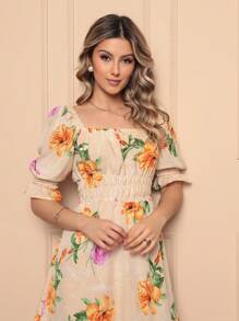 Women's Midi Dress | Crepe With Elastec L Polka Dots L Off The Shoulder. - Apricot - View 4