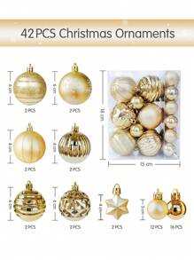 42 pièces Ensemble de boules de Noël, Ornement d'arbre de Noël doré, Boule de Noël peinte de manière créative, Pendentif à accrocher à l'arbre de Noël, Convient pour les fêtes de Noël, les couronnes, l'arbre de Noël, la décoration de Noël - Doré - Voir 4