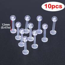 10-50pcs Clear Acrylic Lip Ring Piercing, Simple Style, Flexible Bar Body, 6/8/10/12mm, Uncoated, No Setting, Men's Body Piercing Jewelry, Ear Cartilage Tragus Helix Retainer Earrings - Lip Studs - View 12