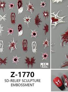1pc 3D Embossed Halloween Spider Web Nail Art Sticker With Self-Adhesive For DIY Nail Decor Nails Nail Stickers - Multicolor - View 8