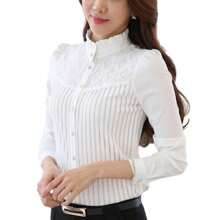 Womens Vintage Victorian Pleated Button Down Shirt Long Sleeve Stretch Blouse - White Turtleneck - View 6