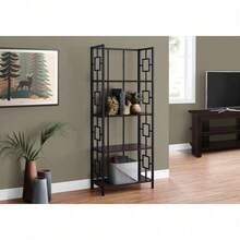 Bookshelf, Bookcase, Etagere, 4 Tier, 62"H, Office, Bedroom, Brown Laminate, Black Metal, Contemporary, Modern,Good Furniture