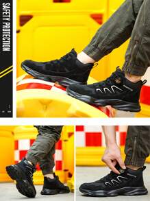 男士安全工作靴，大码高帮户外工业鞋，合成革鞋面搭配EVA鞋底，适用于建筑、采矿、徒步、狩猎等多种场合，春、秋、冬四季皆宜。 - 黑與白 - 查看 9