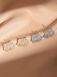 rakol 2 对时尚不对称方晶锆石弧形耳钉，适合女性日常佩戴 - 款式1 - 查看 4