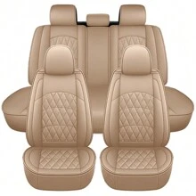 Cobear 5seats Car Seat Covers PU Leather Waterproof Car Seat Cushions Car Seat Protector Full Set Front Seats Rear Seat Covers Universal Fit Most Cars MH20 - 米色 - 查看 12