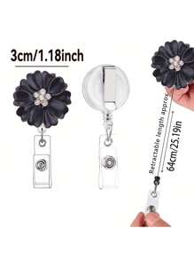 1 Piece Alloy Camellia Flower With Rhinestones Expandable Badge Reel With Swivel Clip For Nurses, Students, Gifts Back To School - Multicolor - View 7