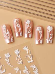 FULL BEAUTY 2 件浮雕木棉花美甲贴纸冬叶盛开的花朵日式风格优雅自粘指甲贴花美甲用品装饰品 - 彩色 - 查看 6