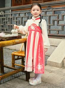 Balabala 2024 Young Girl Chinese Style Embroidered Hanfu Dress, Winter New Arrival - Red - View 4