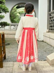 Balabala 2024 Young Girl Chinese Style Embroidered Hanfu Dress, Winter New Arrival - Red - View 5