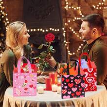 6pcs Reusable Valentine's Day Gift Bags, Non-Woven Heart-Shaped Handbag For Party, Class, Birthday, School Gift Packaging Valentine's Day