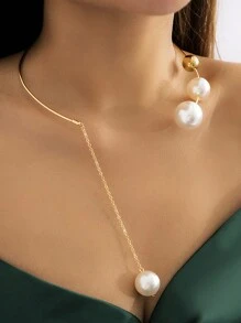 1 件装大珍珠项链，配金属项圈，Y2K 不对称几何圆珠项链，复古朋克酷女孩锁骨链，节日派对珠宝礼物 - 珍珠項圈 - 查看 7