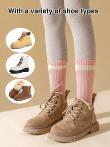 5 双女士条纹厚中筒袜，适合秋冬季，保暖毛巾袜，防臭，透气袜子，学院风运动长袜，纯色，百搭，可搭配打底裤 - 彩色 - 查看 8