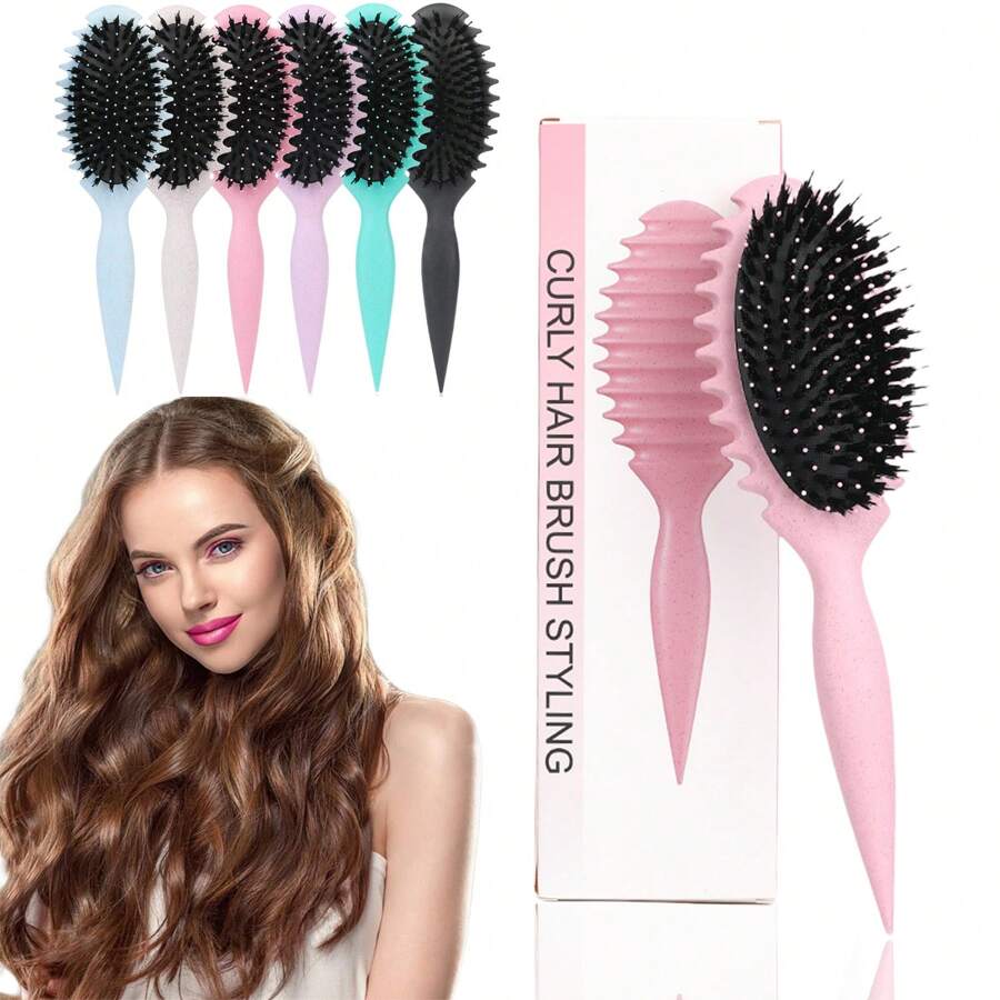 1PC New Upgrade Plus Detangler Hair Brush, Curl Defining Brush, Curly Hair Brush, Styling Brush For Detangling Shaping & Defining Curls, For Women And Men All Hair Types - Multicolor - View 1
