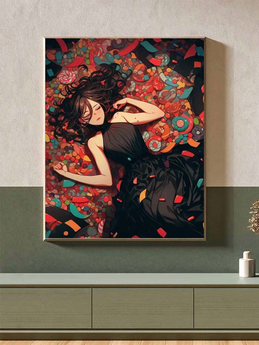 5D DIY 钻石画套装，马赛克艺术品优雅女人肖像，钻石艺术家居装饰墙画，圣诞节、万圣节、感恩节送给朋友的礼物 - 黑色 - 查看 1