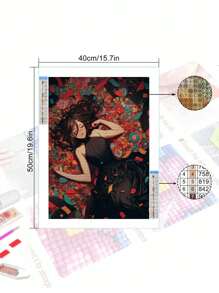 5D DIY 钻石画套装，马赛克艺术品优雅女人肖像，钻石艺术家居装饰墙画，圣诞节、万圣节、感恩节送给朋友的礼物 - 黑色 - 查看 3