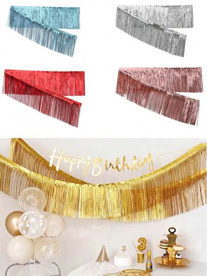 1条10英尺金属流苏花环 - 用途广泛的悬挂装饰，适用于婚礼、生日、万圣节、复活节、圣诞节和情人节 - 耐用的铝箔流苏横幅，颜色包括皇家蓝、湖蓝、玫瑰金、粉色、紫色、红色、绿色、银灰色和黑色 - 非常适合房间装饰