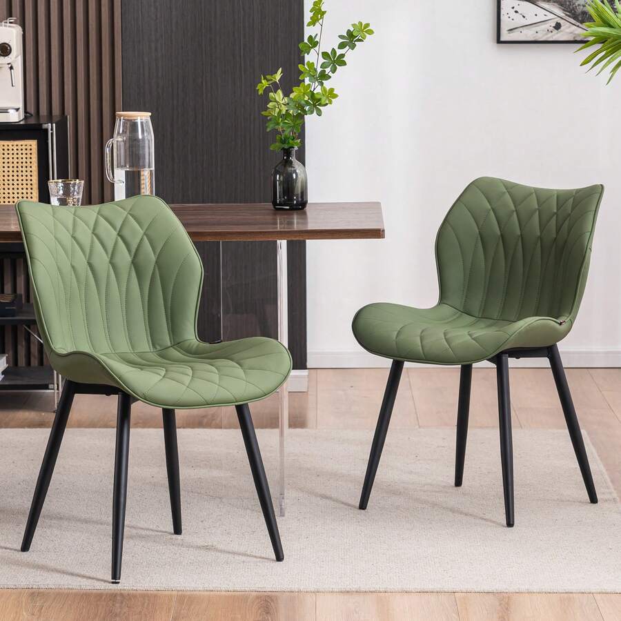 Armless Dining Chairs Set Of 2, Upholstered PU Leather Dining Room Chairs, Modern Kitchen Chairs For Living Room Bedroom, Side Chairs With Mid Back And Metal Legs, Loads 300LBS, Easy To Assemble - Màu xanh Ô liu - Xem 1