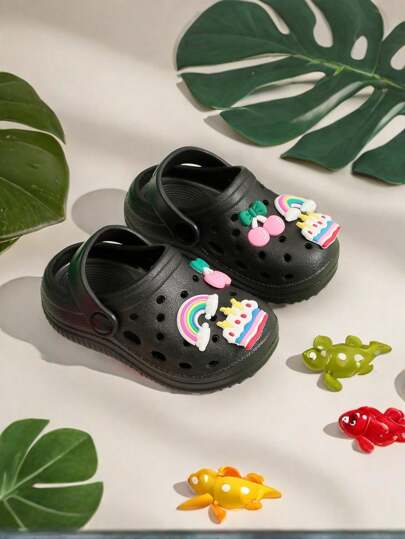 适合女孩的时尚透气木屐，带有可爱的卡通饰物，速干轻便防滑木屐，适合室内室外淋浴海滩泳池，四季皆宜