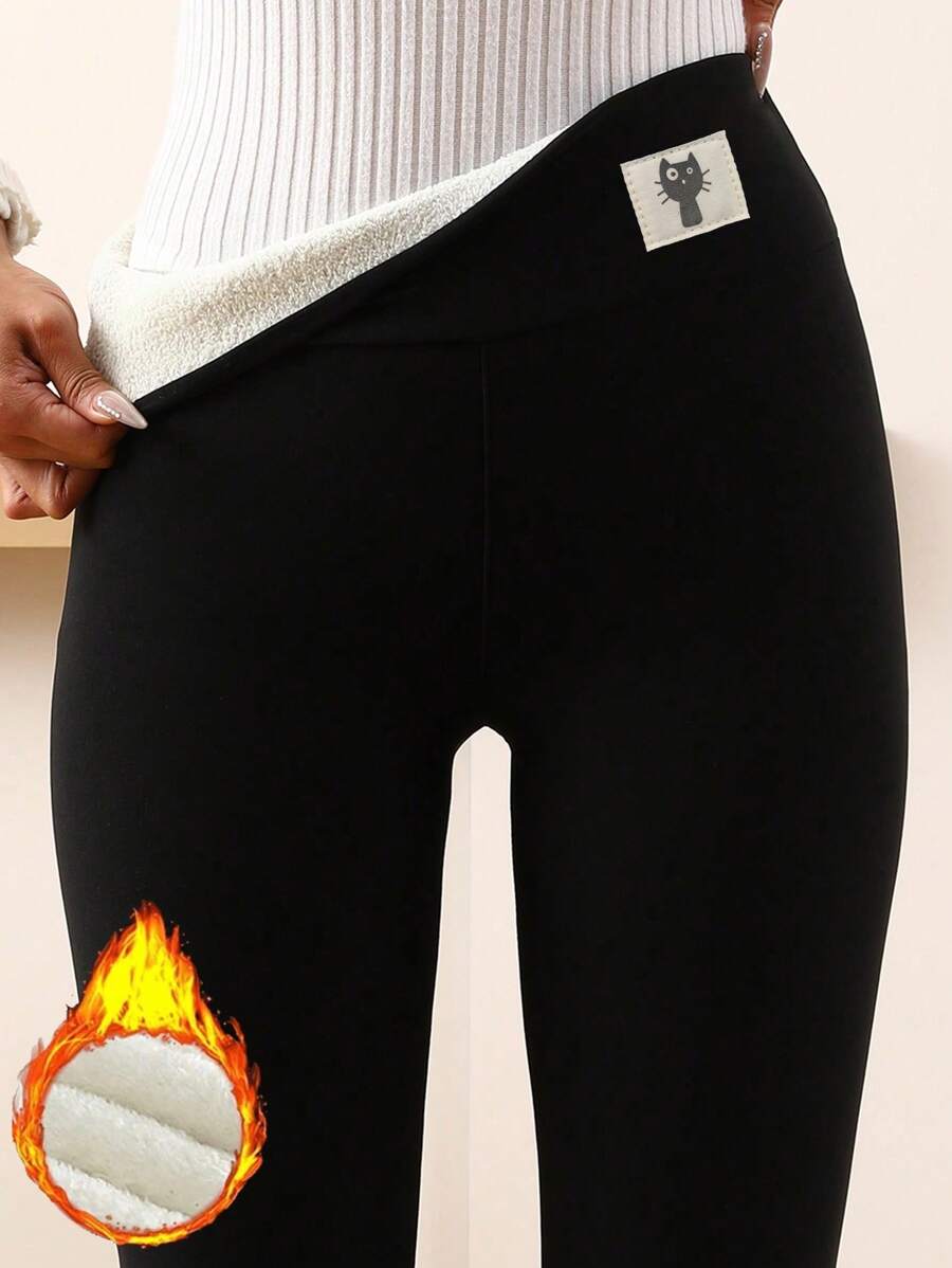 1pc Women Running Sport Tights Winter High Waist Thick Warm Thick Thermal Pants, Cozy - Black - View 1