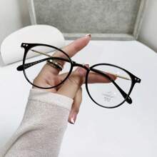 1 副圆形时尚铆钉装饰日常佩戴和办公佩戴非处方眼镜 - 黑色 - 查看 2