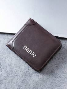 1 pieza Billetera corta personalizada para hombre, Cartera multifuncional de moda clásica con tarjetero y monedero, Cartera con cremallera de estilo casual retro, Adecuada para uso diario, Puede ser un regalo para familiares y amigos en San Valentín