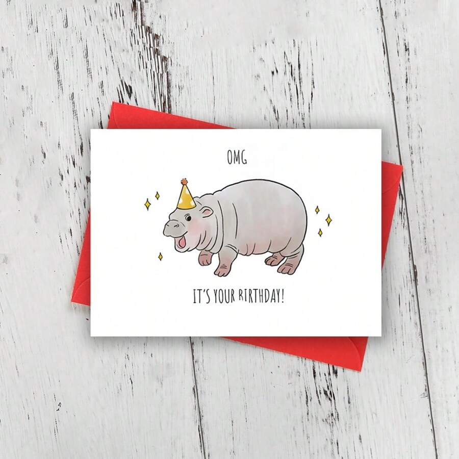 河马生日贺卡，有趣可爱的动物贺卡，送给男朋友、女朋友、丈夫、妻子、她的生日礼物，不寻常的物品，礼品卡 - 多色 - 查看 1
