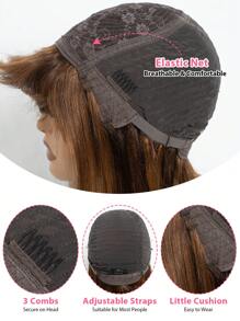 真人发直发鲍勃假发，透气刘海 - 150% 密度，雷米真人发无胶假发，无蕾丝，高光颜色，适合所有女性