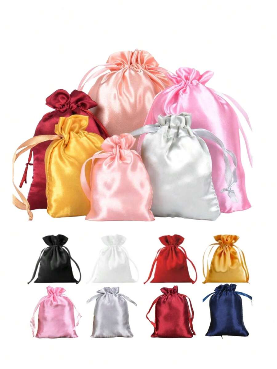 10pcs Satin Gift Bags With Drawstring, Party Favor Bags, Small Jewellery Pouch, Dust-Proof Bag,Fabric Cloth Drawstring Pouch Bags, For Bridal Shower Birthday Christmas - 10PACK - View 1