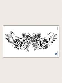 1 件黑色花卉胸部纹身贴纸，性感蝴蝶图案全胸部、锁骨、腹部和背部临时防水假纹身贴 - 黑色 - 查看 4