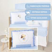10 Piece American Crib Kit With Embroidered Side Protector For Boys And Girls - Blue Horse Bear - View 5
