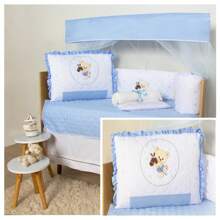 10 Piece American Crib Kit With Embroidered Side Protector For Boys And Girls - Blue Horse Bear - View 4