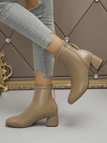 2024 Outono/Inverno Novas Botas Femininas Salto Alto Biqueira Quadrada Elevação Botas Elásticas Sensuais da Moda para Passeios, Namoro, Faculdade, Elegante - Damasco - Ver 4